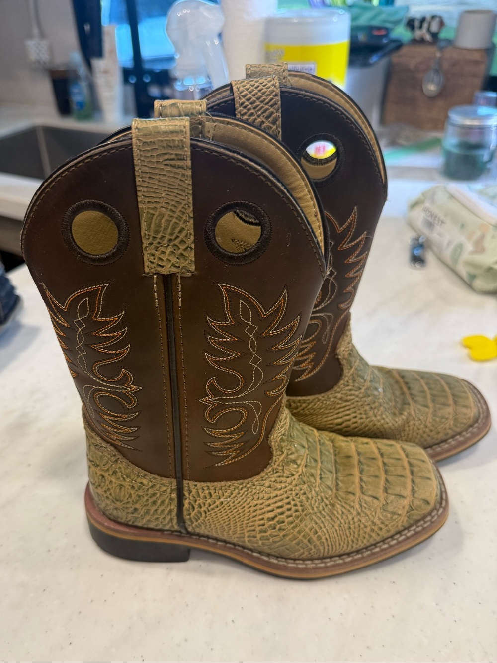 Kids Brown and Tan Western Pull-On Cowboy Boots